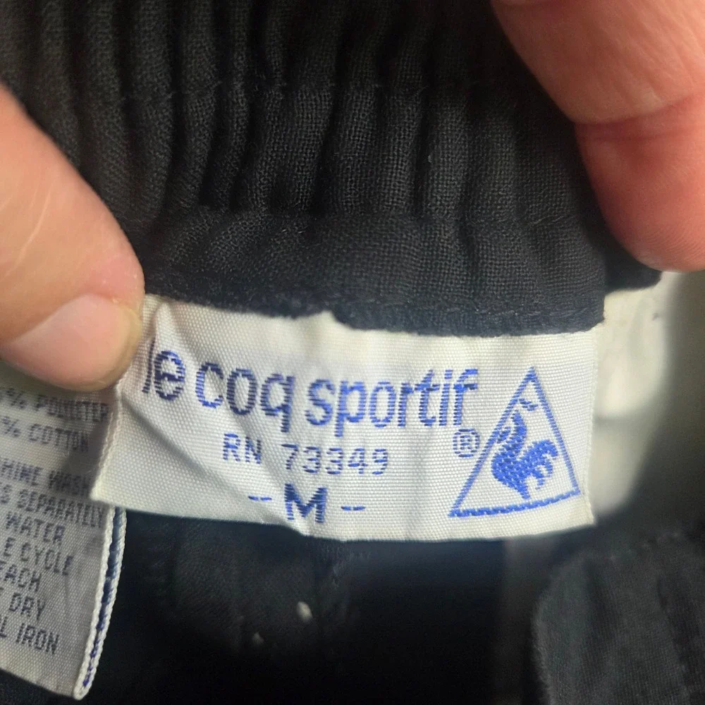 Vtg 90s Le Coq Sportif Joggers M Black Geometric Star Print Blokecore Track Pant